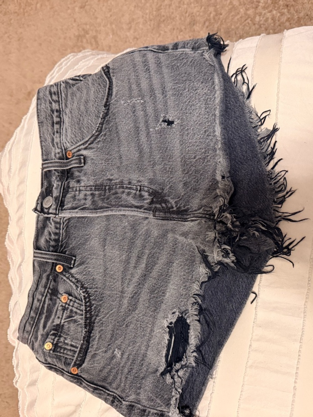 Levi's Distressed Grey Frayed Denim Shorts
